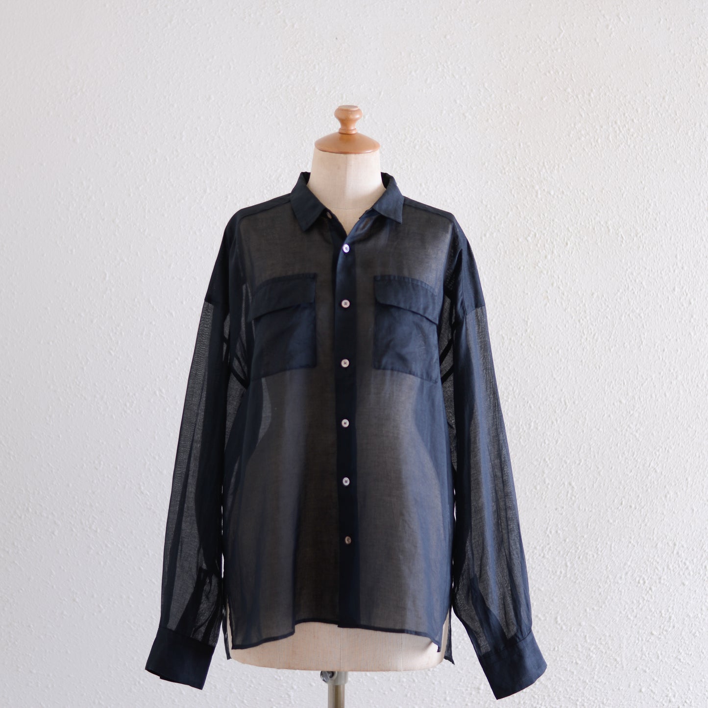 Cotton Flap Pocket Sheer Blouse in Black