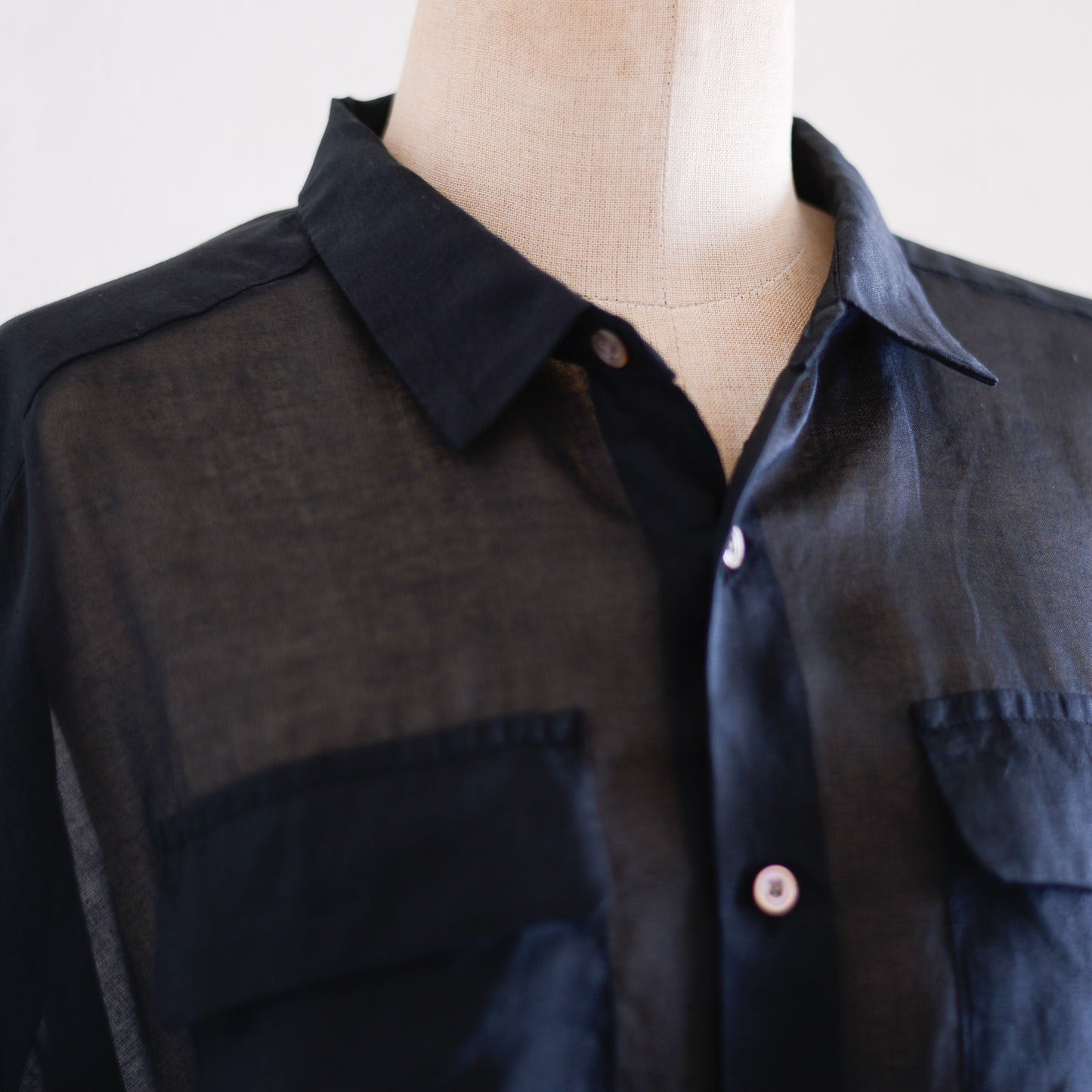 Cotton Flap Pocket Sheer Blouse in Black