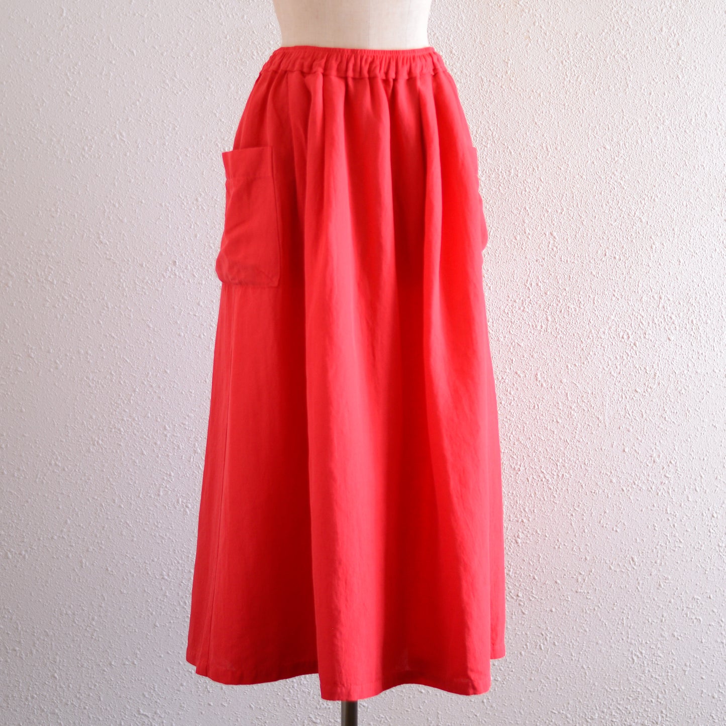 コットンリネンポケットギャザースカート Red
