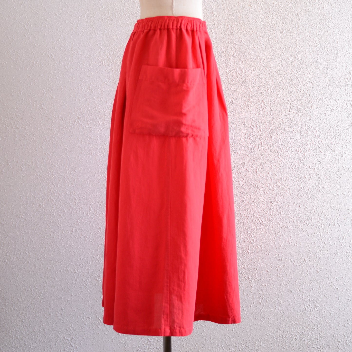 コットンリネンポケットギャザースカート Red