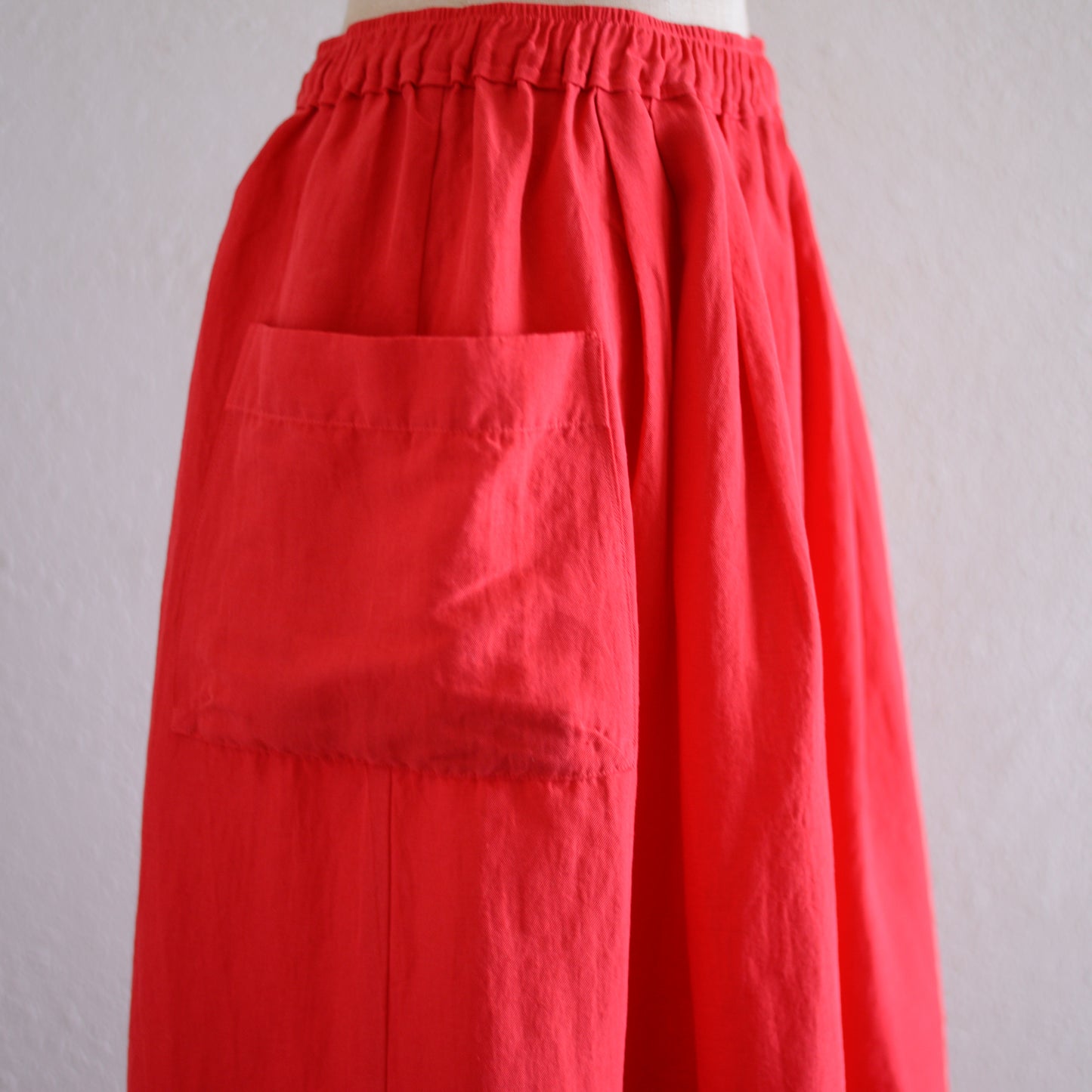 コットンリネンポケットギャザースカート Red