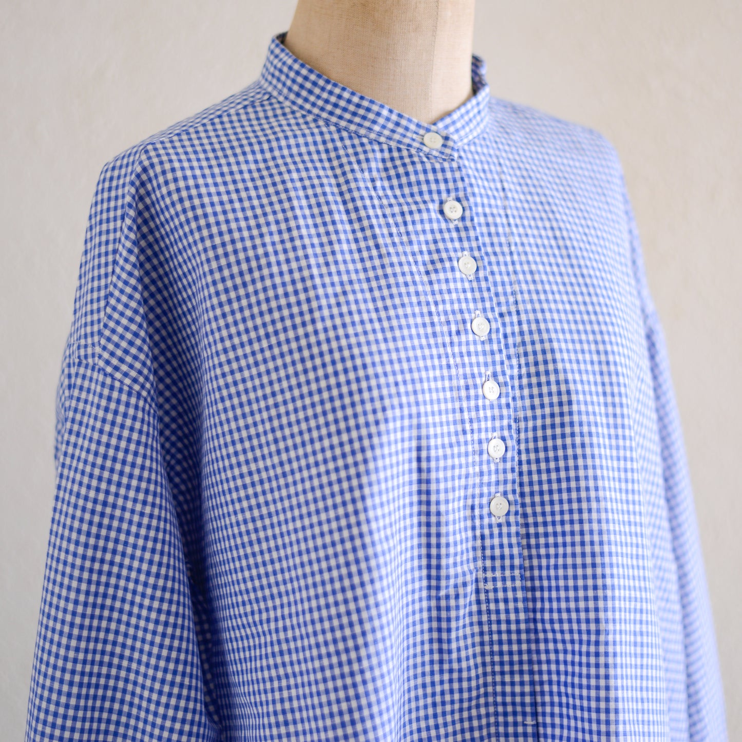 コットンリネンリラックスシャツ Off White×Blue