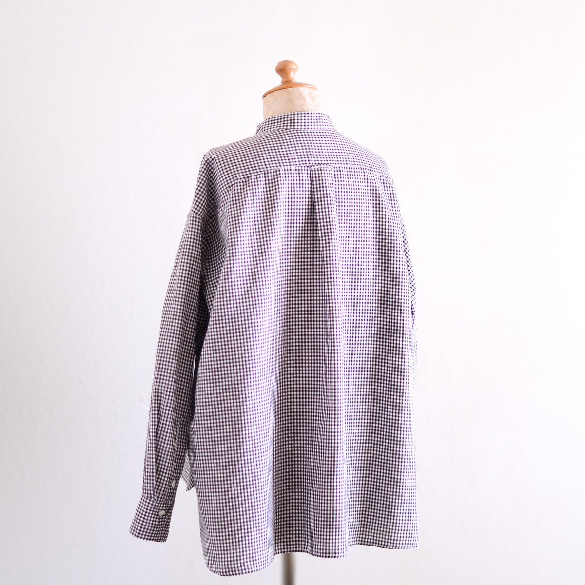 コットンリネンコンシールドボタンシャツ Off White ×Brown