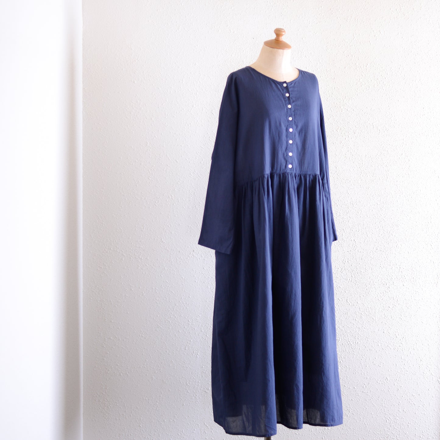 コットンリネン2ウェイギャザーワンピース Blue