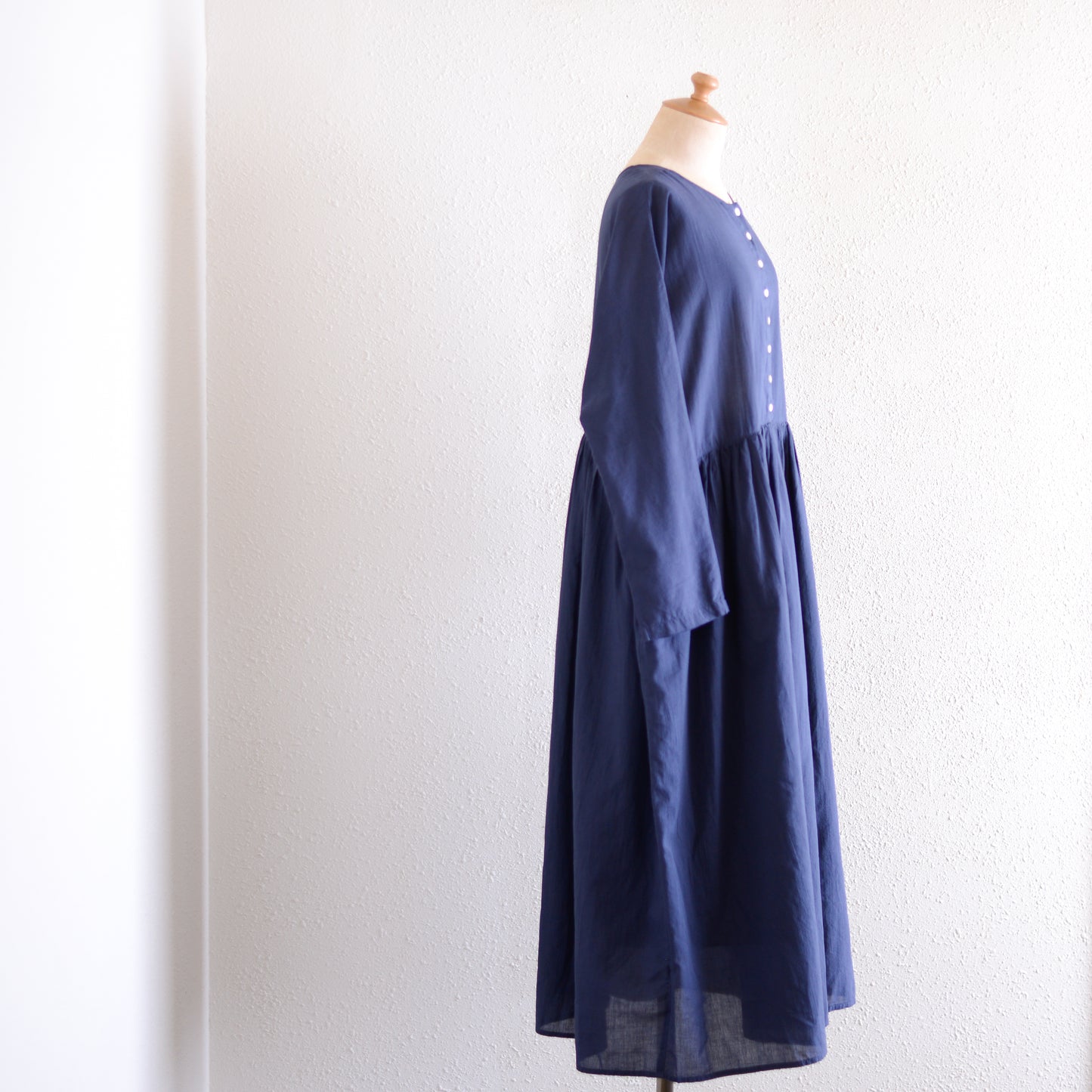 コットンリネン2ウェイギャザーワンピース Blue