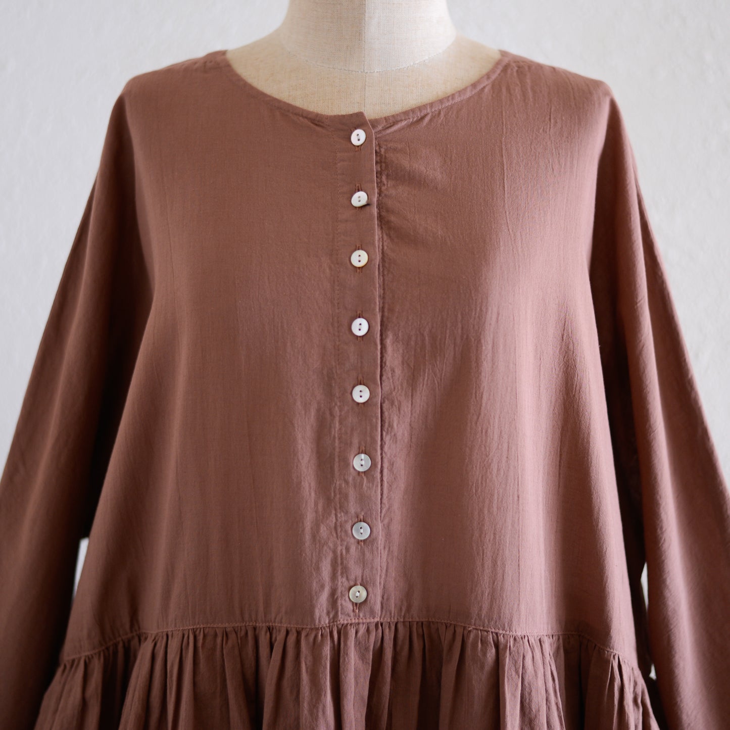 コットンリネン2ウェイギャザーワンピース Brown