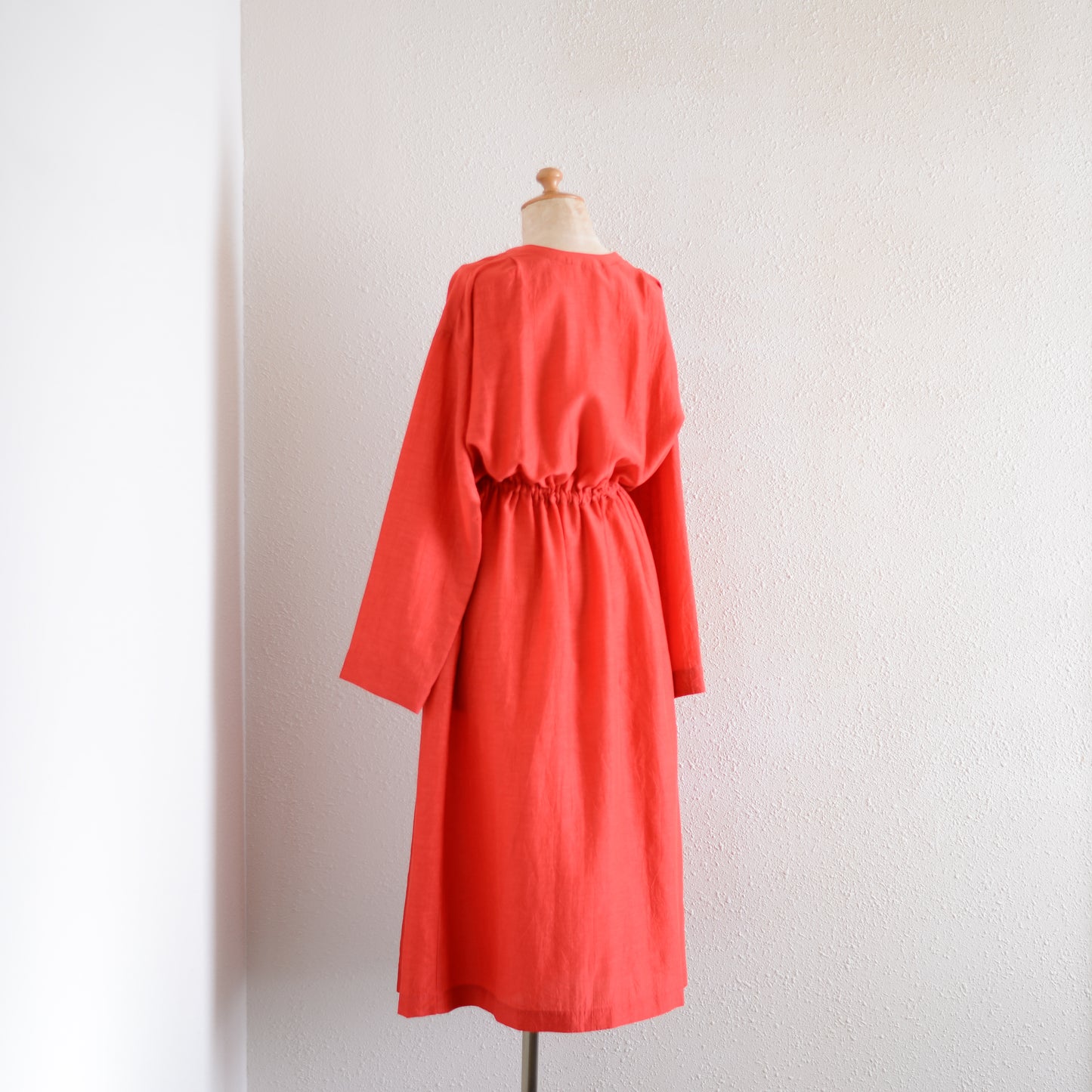 キュプラコットンリネンギャザーウエスト2ウェイワンピース Red