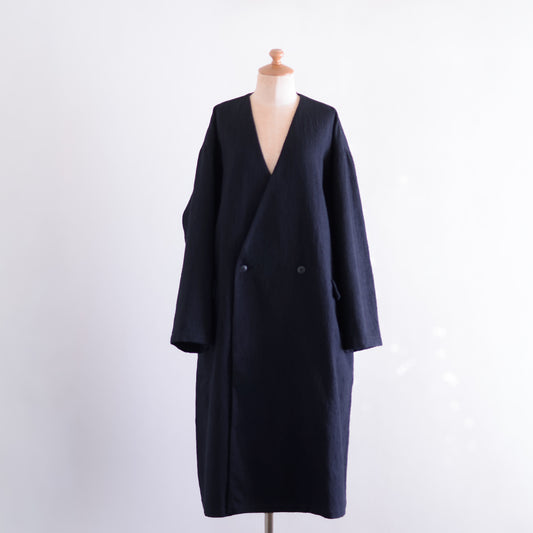 コットンウールダブルロングコート Black