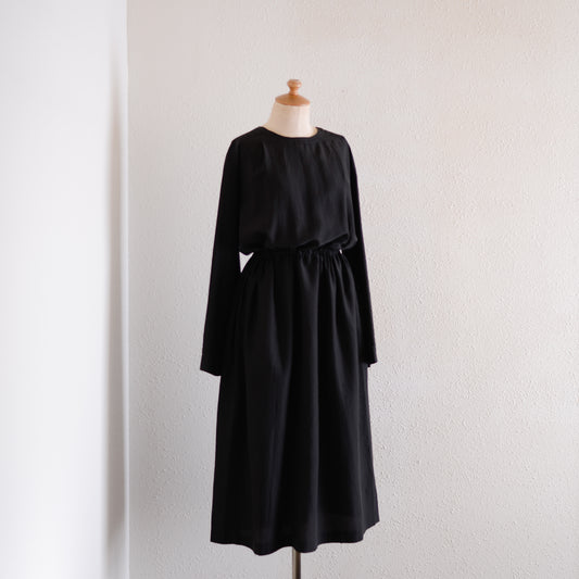 キュプラコットンリネンギャザーウエスト2ウェイワンピース Black