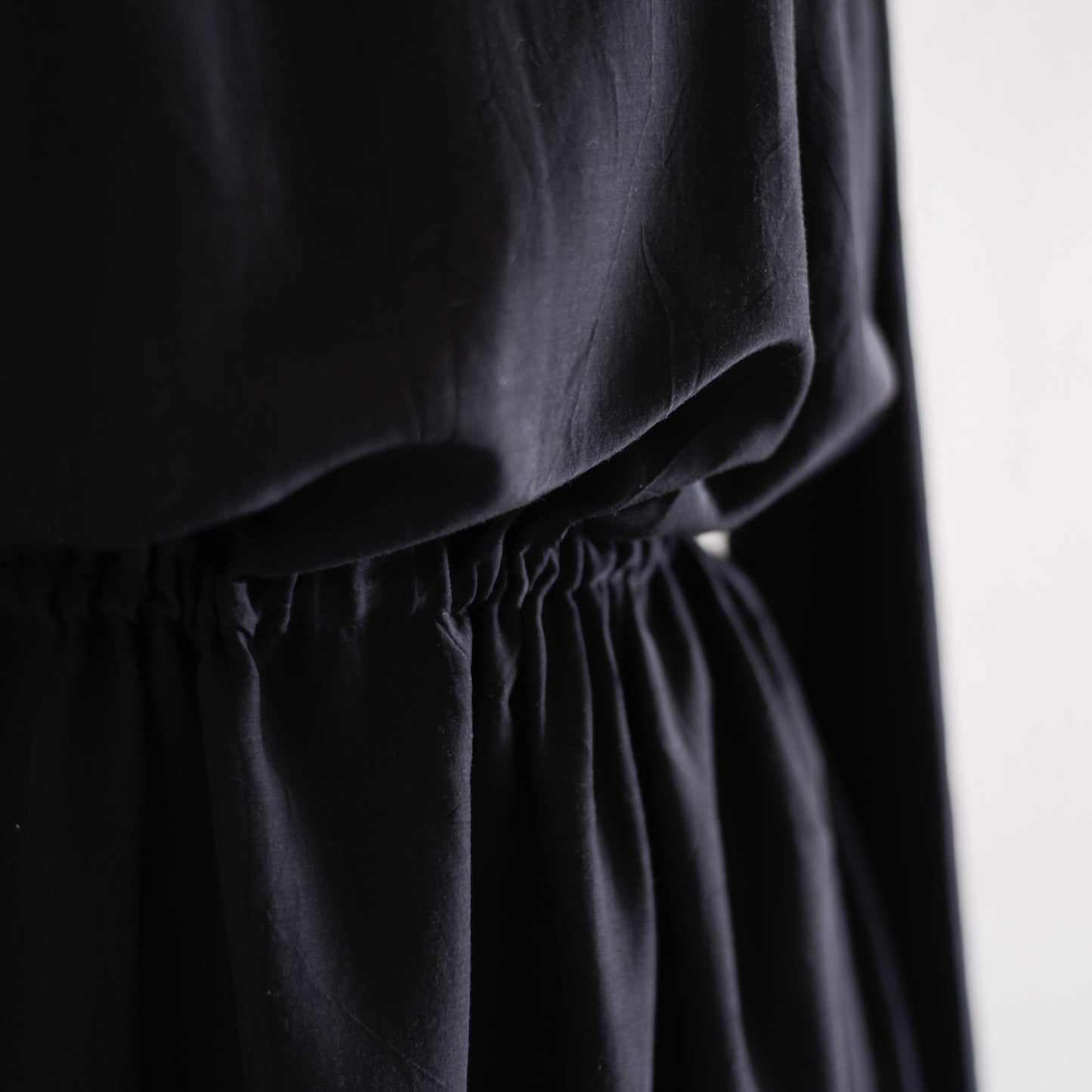 Cupra Cotton Linen Gathered Waist 2-Way Dress, Black