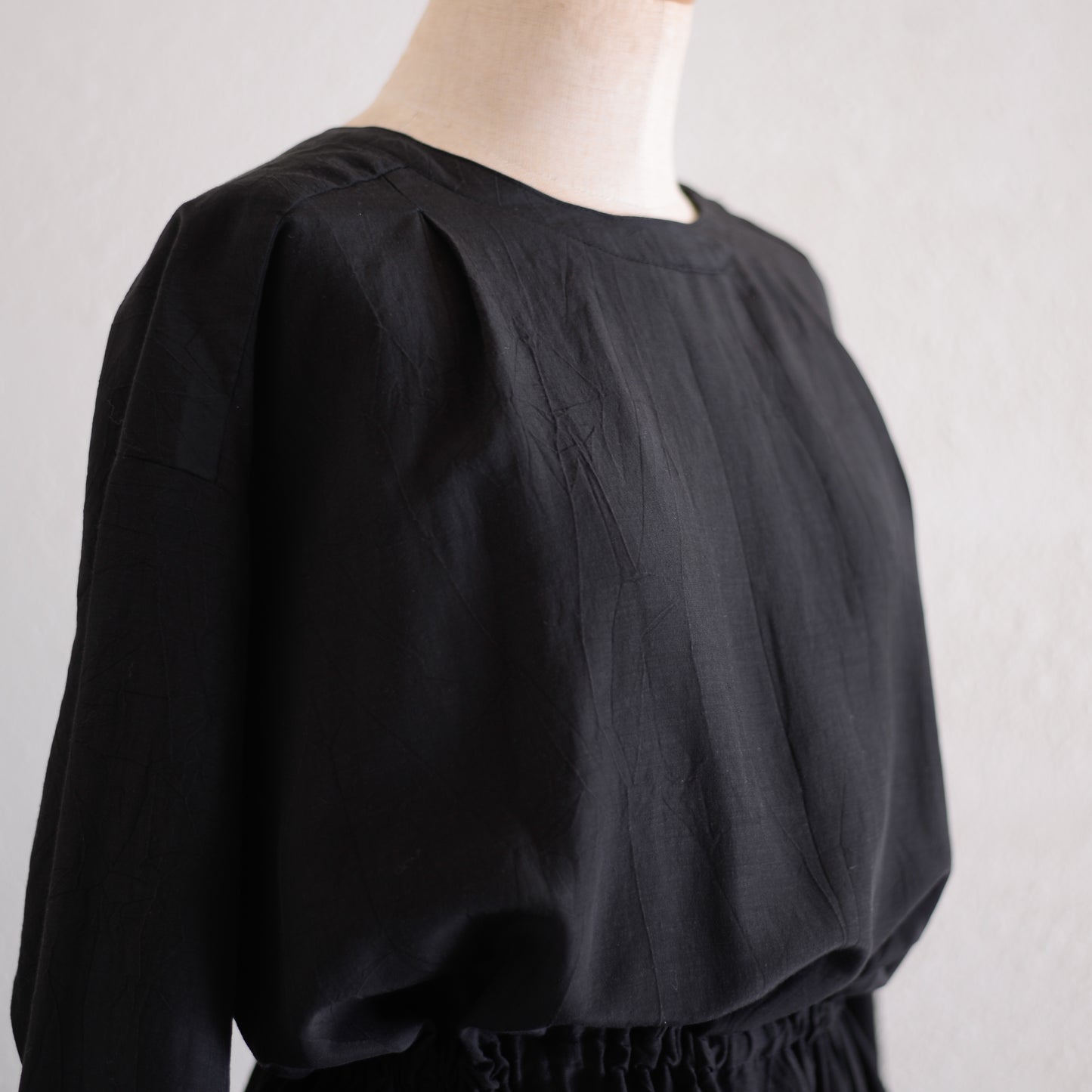 Cupra Cotton Linen Gathered Waist 2-Way Dress, Black