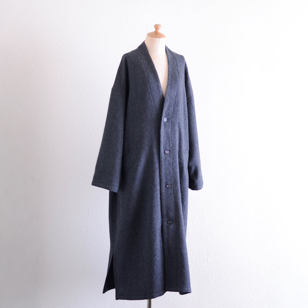 ソフトウールノーカラーコート Charcoal Gray