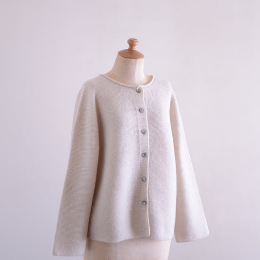 Wool Cashmere Whole Garment 2-Way Cardigan Oatmeal