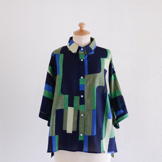 コットンプリンティッドショートスリーブシャツ Green