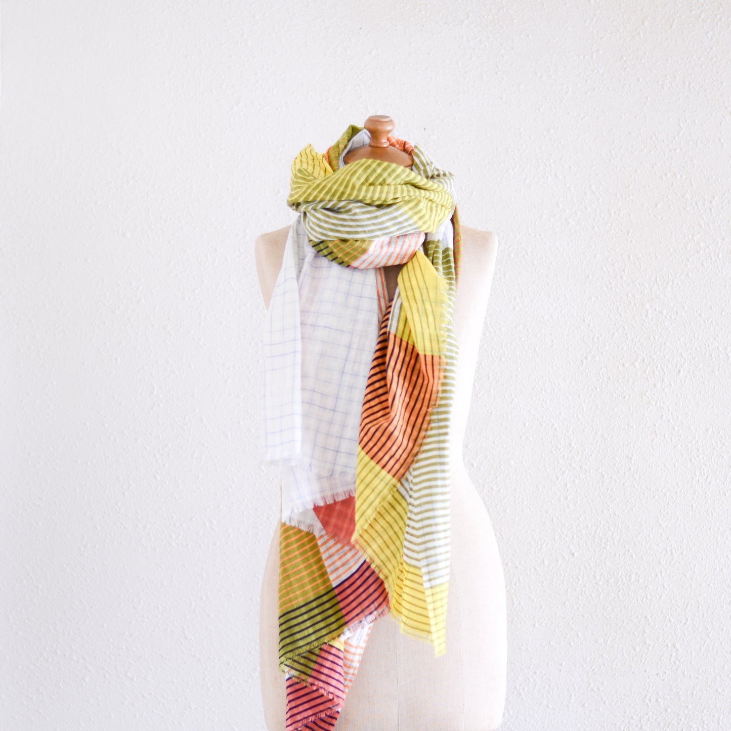 コットンショール Lime Check & Lines