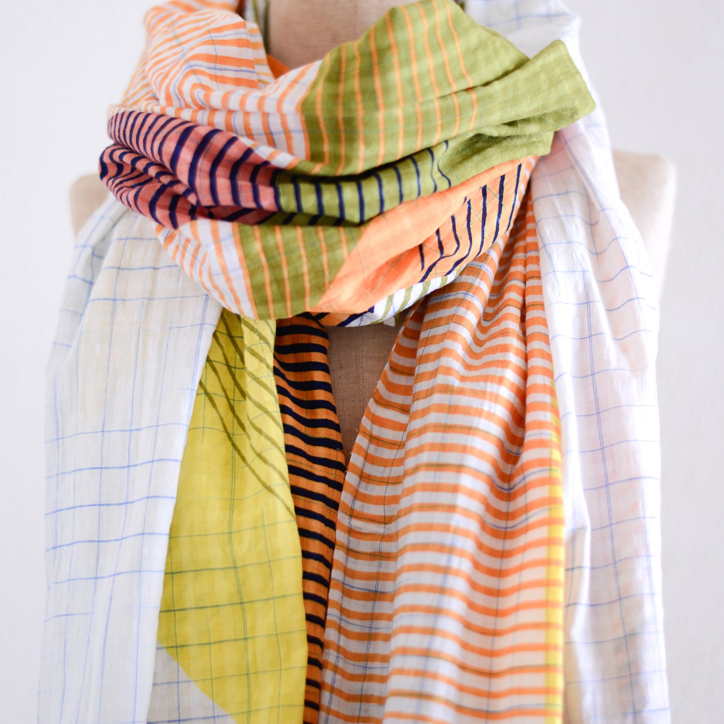 コットンショール Lime Check & Lines