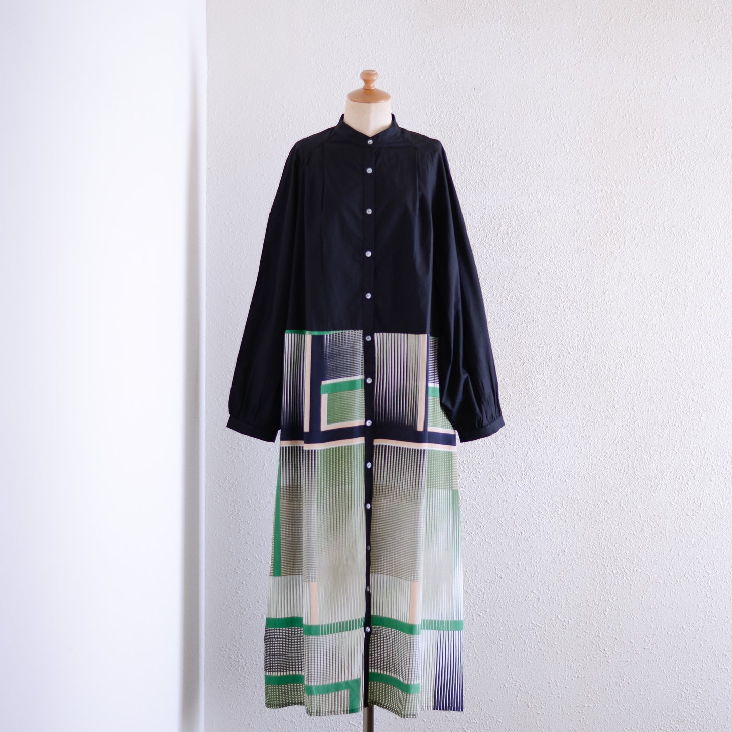 Silk Cotton Prism Dress Green