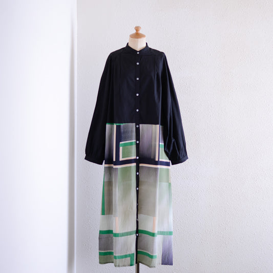 Silk Cotton Prism Dress Green