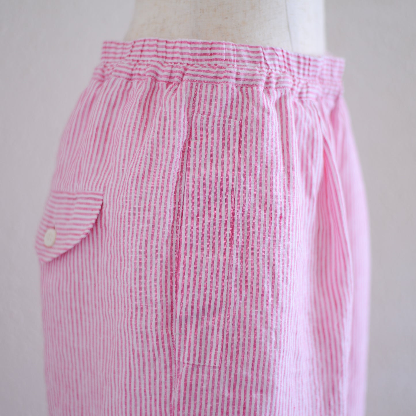 リネンストライプイージーパンツ Off White×Pink