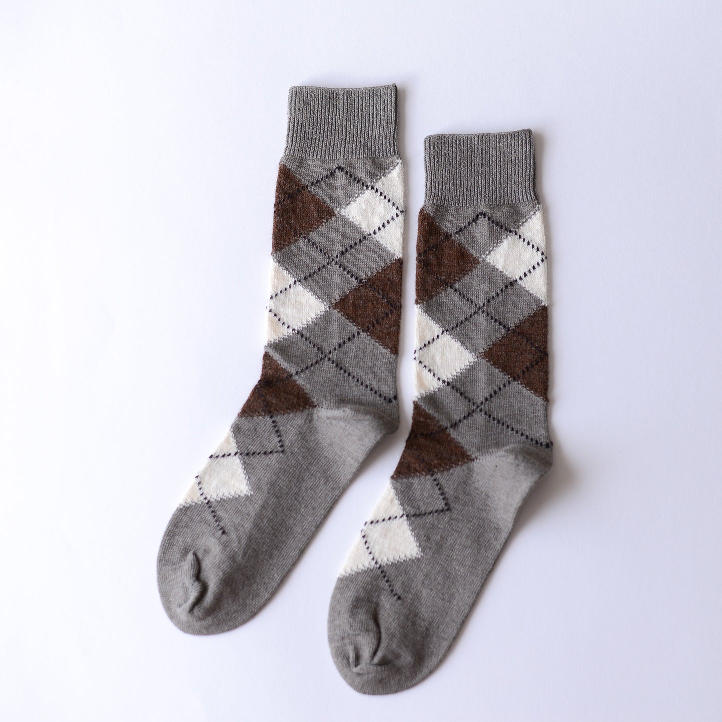 Organic Cotton Alpaca Yak Argyle Socks, Dark Gray