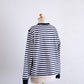 Cotton Striped Henley Neck Pullover Off White×Black