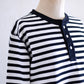Cotton Striped Henley Neck Pullover Off White×Black