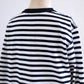 Cotton Striped Henley Neck Pullover Off White×Black