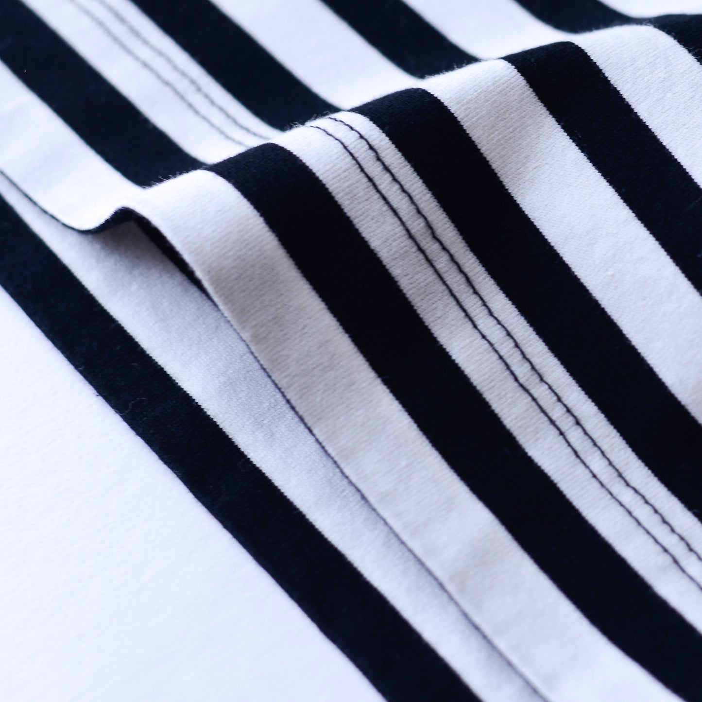 Cotton Striped Henley Neck Pullover Off White×Black