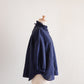 コットンリネンフリルカラー七分袖シャツ Navy