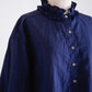 コットンリネンフリルカラー七分袖シャツ Navy