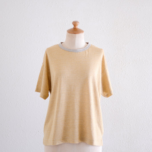 リネンジャージーボーダーTシャツ Beige × Yellow