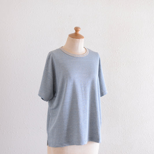 リネンジャージーボーダーTシャツ Beige × Blue