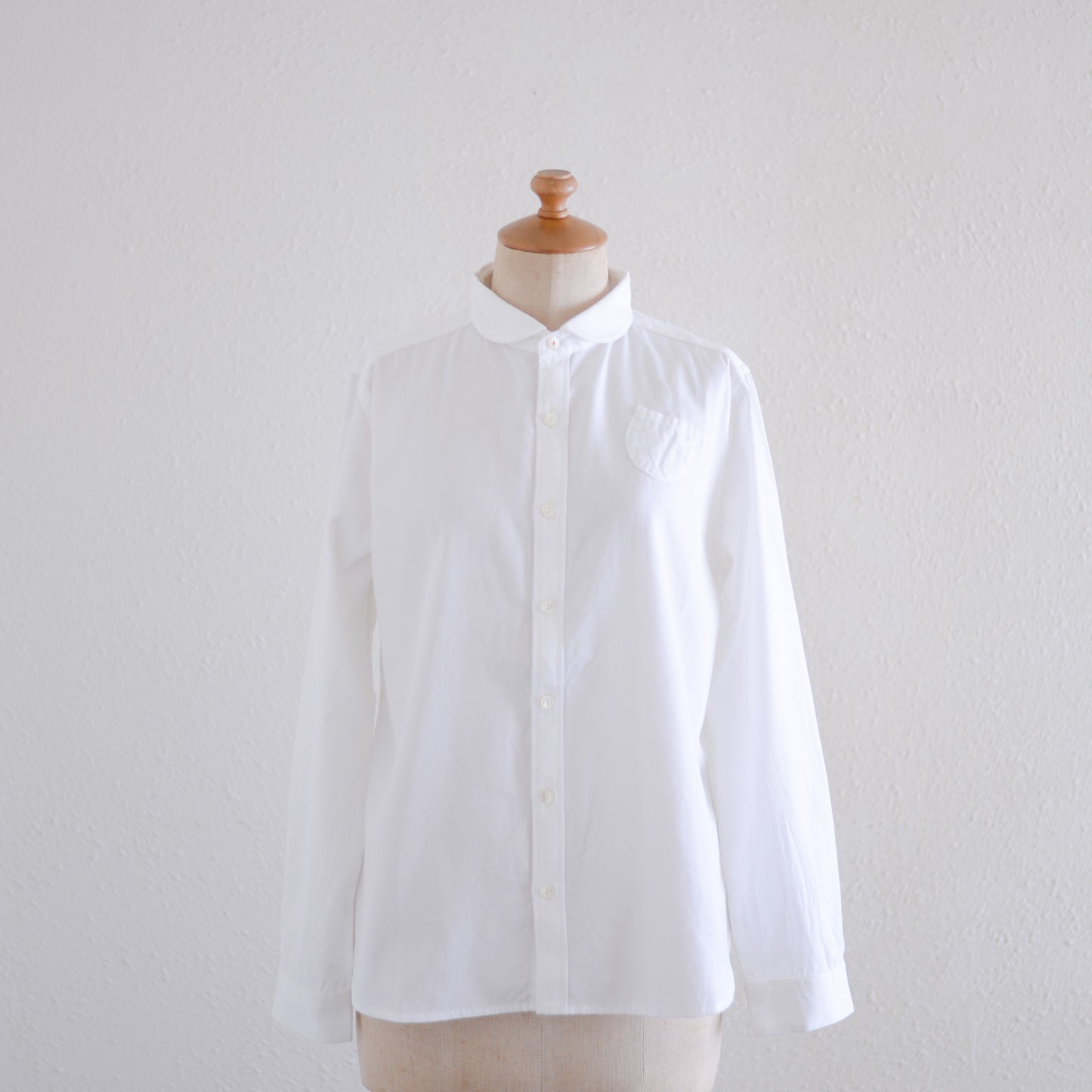 Cotton Mini Pocket Round Collar Shirt White