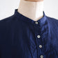 コットンリネンバンドカラー半袖シャツ Dark Navy