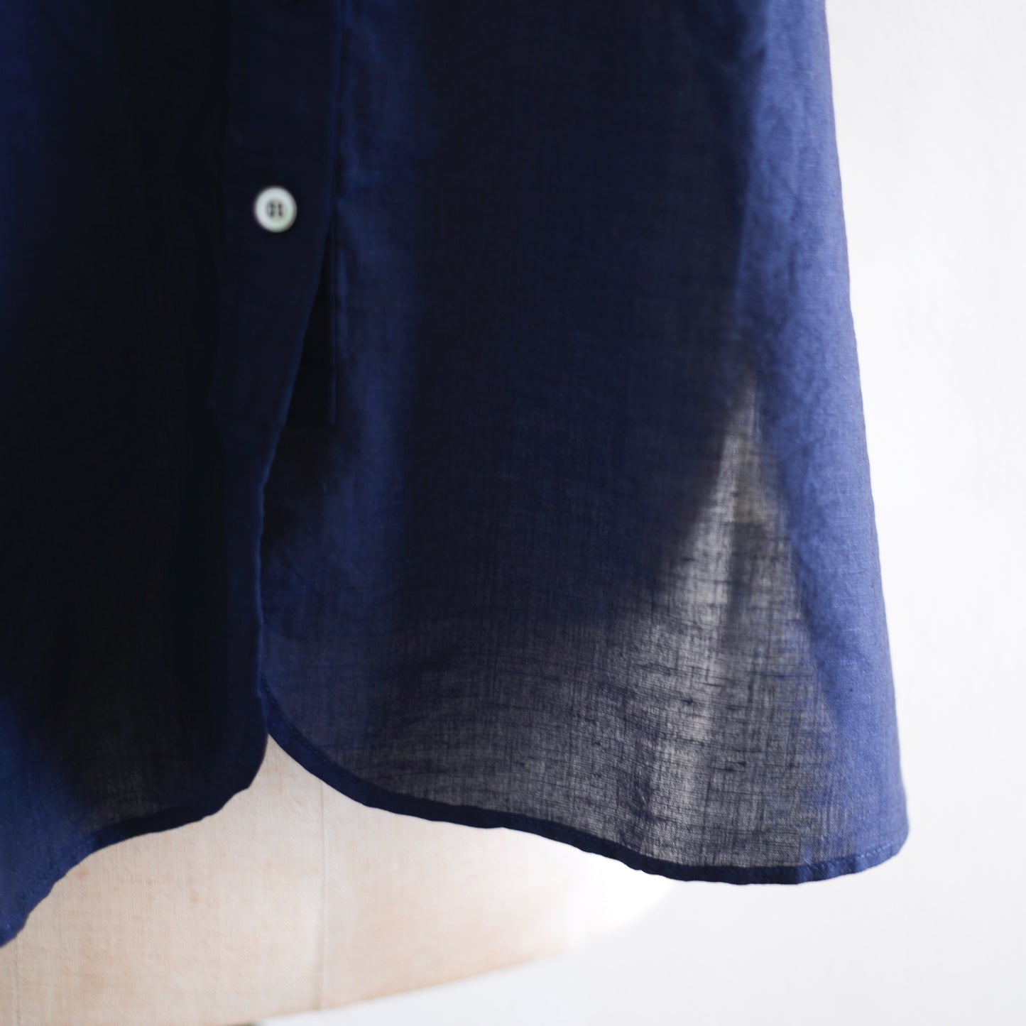 コットンリネンバンドカラー半袖シャツ Dark Navy