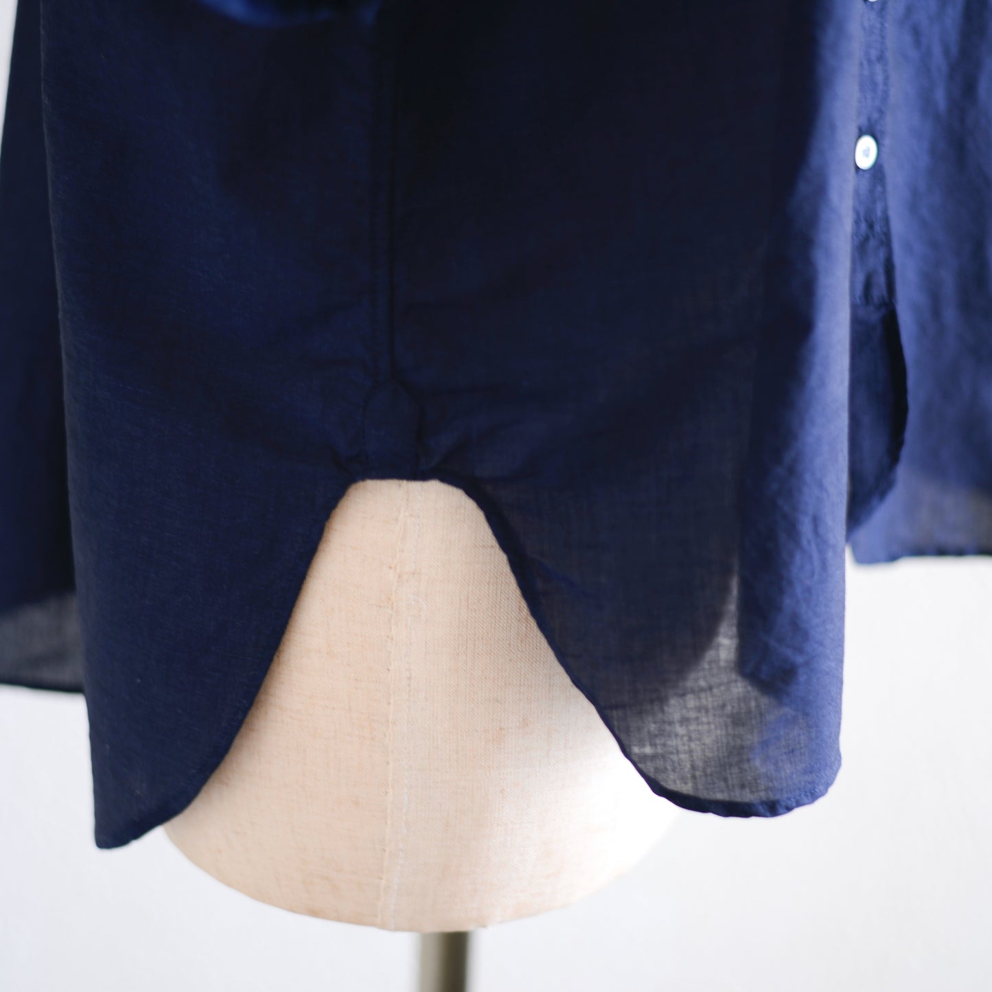 コットンリネンバンドカラー半袖シャツ Dark Navy