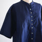 コットンリネンバンドカラー半袖シャツ Dark Navy
