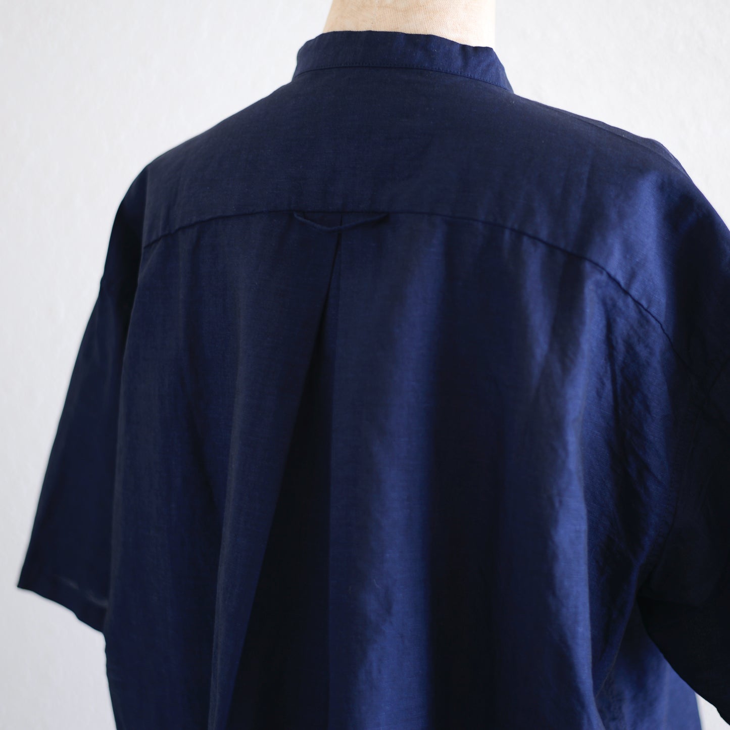 コットンリネンバンドカラー半袖シャツ Dark Navy