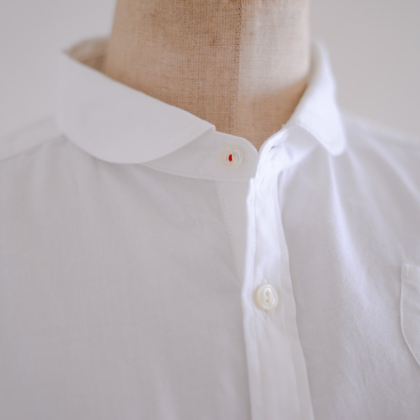Cotton Mini Pocket Round Collar Shirt White
