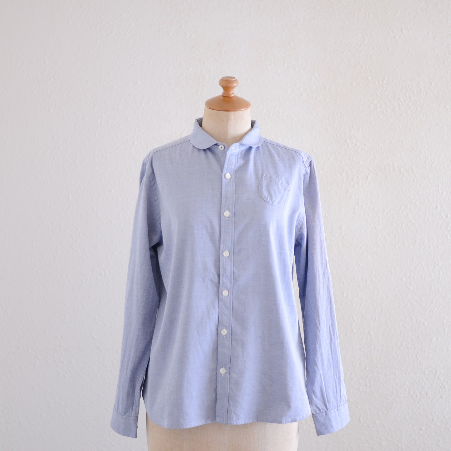 コットンミニポケット丸襟シャツ Blue