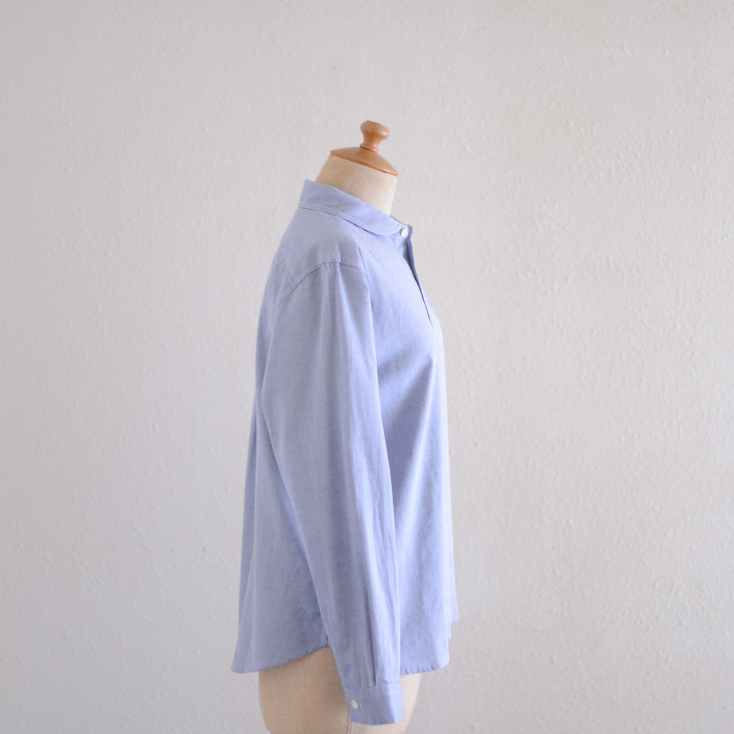 コットンミニポケット丸襟シャツ Blue