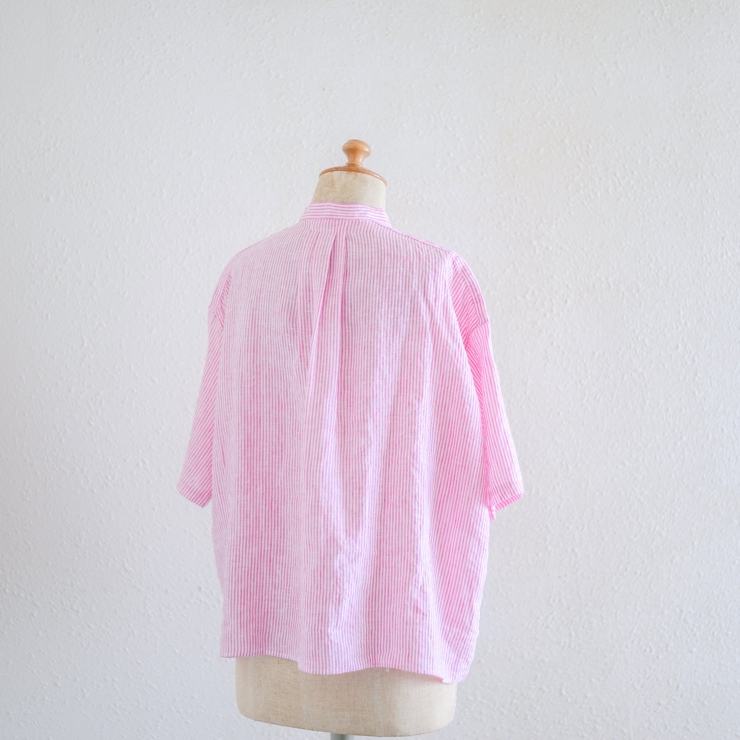 フレンチリネンストライプ半袖シャツ Off White × Pink