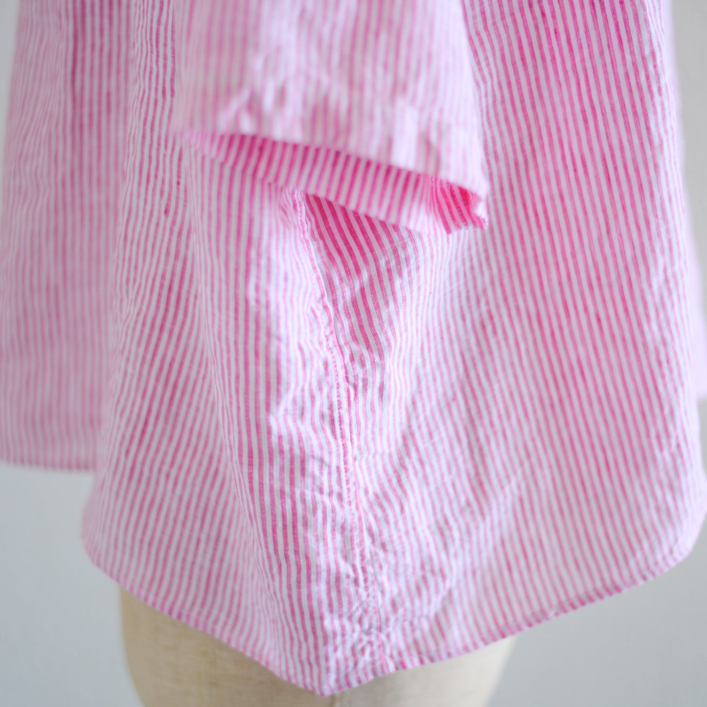 フレンチリネンストライプ半袖シャツ Off White × Pink