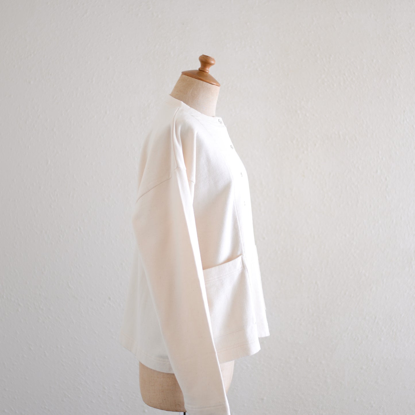 Cotton wool snap cardigan in off-white