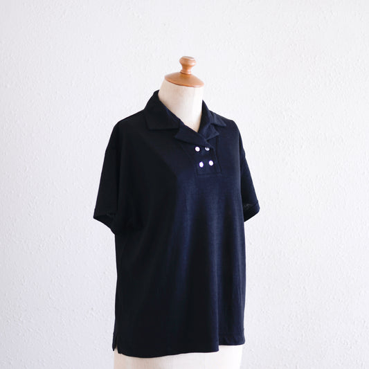 リネンジャージオープンカラープルオーバー  Black