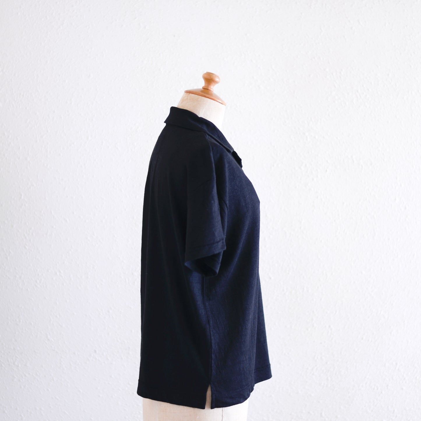 リネンジャージオープンカラープルオーバー  Black