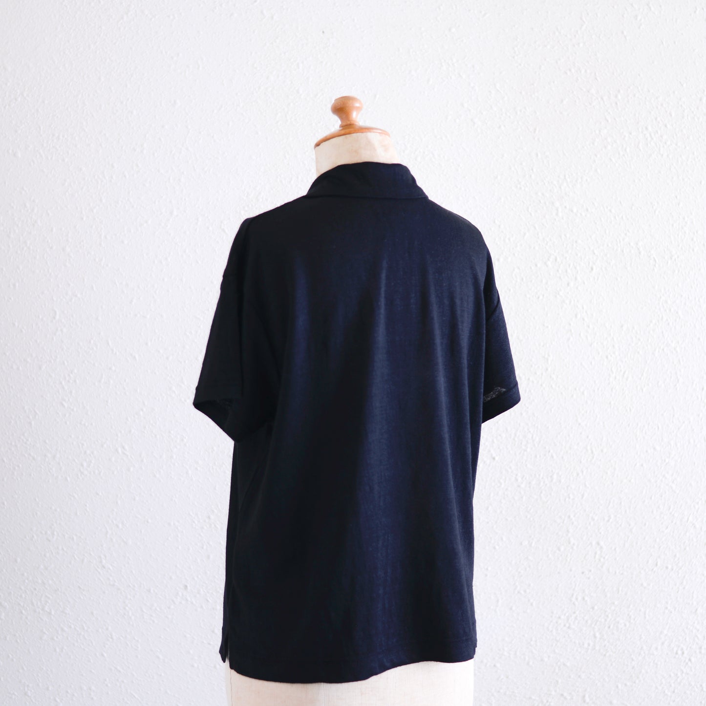 リネンジャージオープンカラープルオーバー  Black