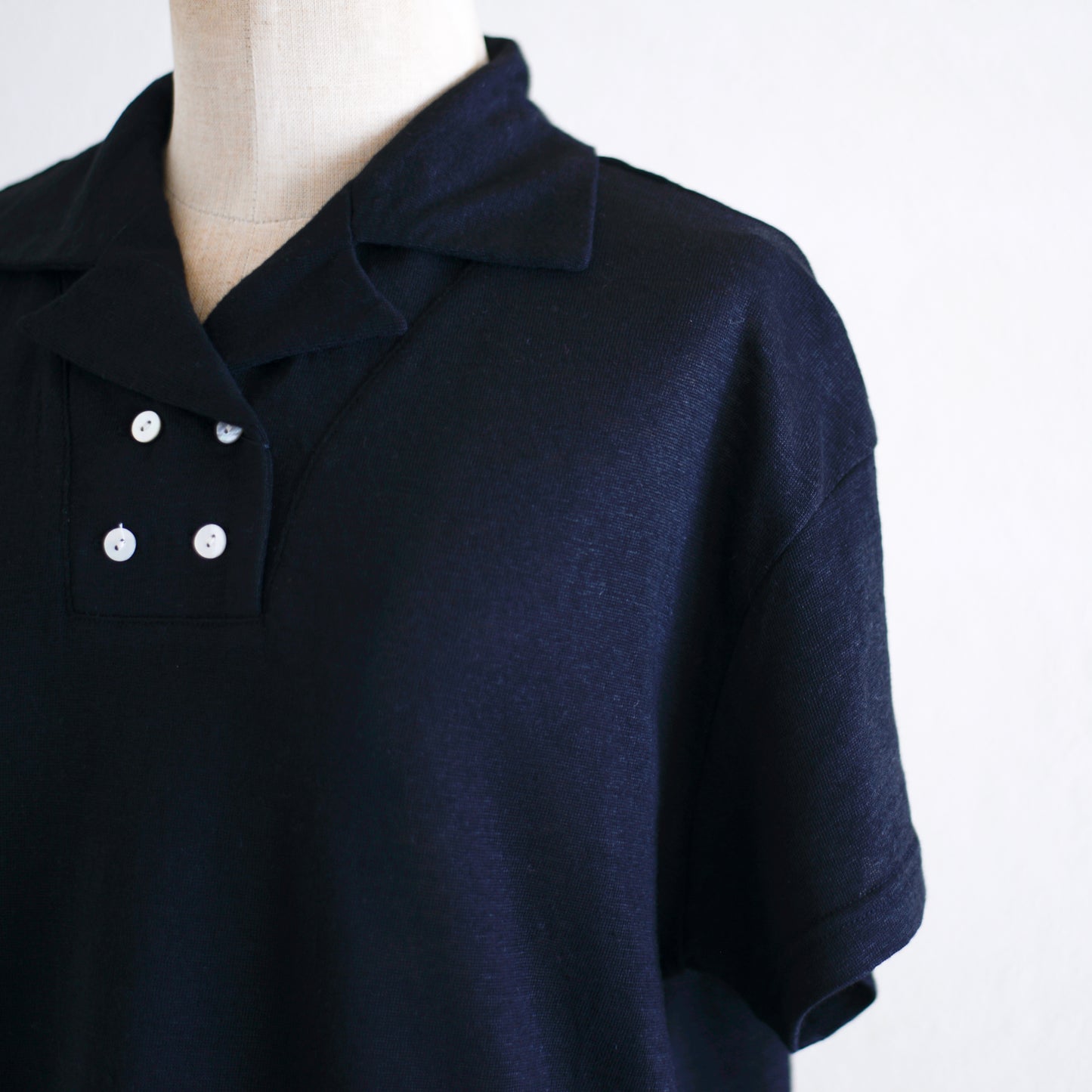 リネンジャージオープンカラープルオーバー  Black