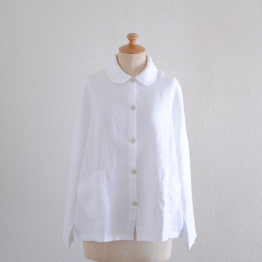 リネンラウンドカラージャケット White