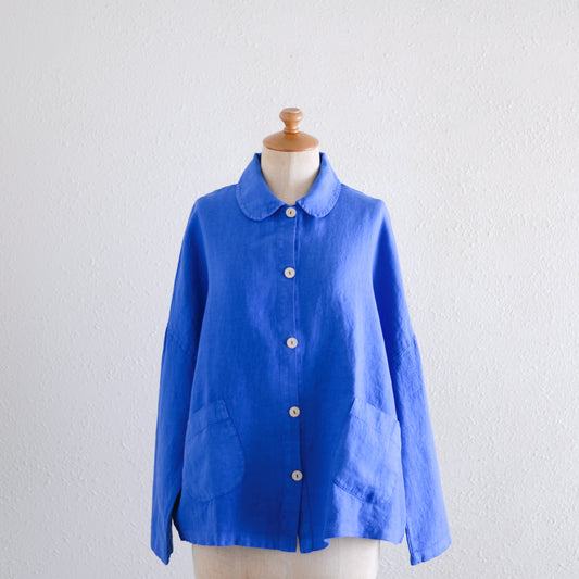 リネンラウンドカラージャケット Blue